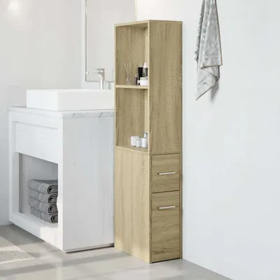 Produktbild von "im Sonderangebot" Badschrank Schmal mit Rollen Sonoma-Eiche Holzwerkstoff DEMöbel 5705970