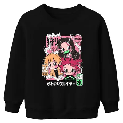 Immagine prodotto di Kimetsu no Yaiba Tanjiro Nezuko Zenitsu - Slayer carini - Felpa unisex per bambini Chibi Kawaii, nero, 128