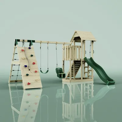 Produktbild von OutdoorToys Spielturm Roskilde aus Holz in Grün Babyschaukel
