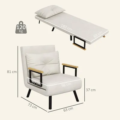 Imagen del producto de Sillón reclinable HOMCOM, sofá individual con función de cama, sillón relax con almohada lumbar