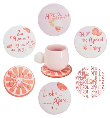 6 Aperol-Unterzersetzer, 10x10 cm, lustige Sprüche, für Partys