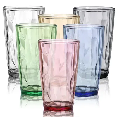 Imagen del producto de Vasos de plástico, 470 ml, juego de 6 unidades, de colores variados, aptos para lavavajillas, ideales para picnics y camping