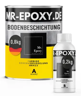 Produktbild von Mr. Epoxy Epoxidharz Bodenbeschichtung (1 kg, RAL 1023 Verkehrsgelb) - 2K Betonfarbe für Garagen, Keller & Werkstatt Boden - Flüssigkunststoff Epoxid Grundierung und Bodenversiegelung