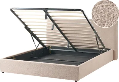 Produktbild von BELIANI Polsterbett Taupe Bouclé mit Bettkasten Lattenrost 160x200 cm Hochklappbar Hohes Kopfteil Stauraumbett Stoffbett Doppelbett für Schlafzimmer