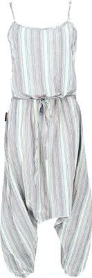 Produktbild von Boho Jumpsuit, Baumwoll Sommer Pluderhose, Overall, Gestreiftes Aladin Hosenkleid - Beige, Damen, Creme-weiß, Baumwolle, Hosen
