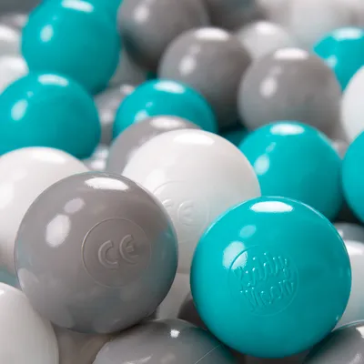 Obrázok produktu pre KiddyMoon 100 ∅ 6 cm Detské lopty na hranie vo vani Detské plastové lopty vyrobené v EÚ, sivá/biela/tyrkysová