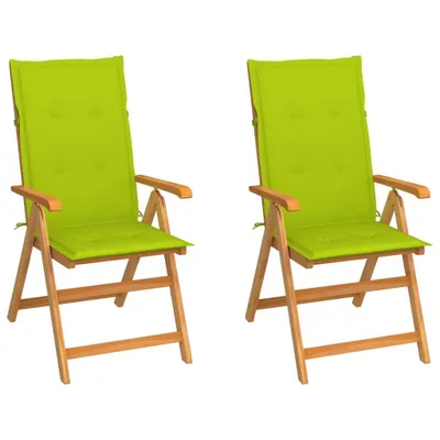 Produktbild von Gartenstühle 2 Stk. mit Hellgrünen Kissen Massivholz Teak