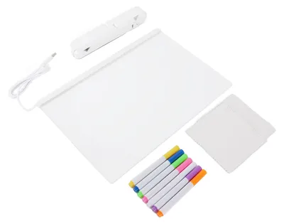 Produktbild von Trocken abwischbares Acrylbrett mit Licht, klarem Schreibtisch, Notizzettel, Notizblock, Tisch, LED, Buchstabenmassage, 7 Markierungen