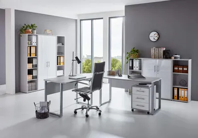 Produktbild von BMG Möbel Büromöbel-Set, Office Edition Set 5, grau/ weiß hochglanz