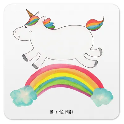 Produktbild von Mr. & Mrs. Panda Untersetzer für Gläser Einhorn Regenbogen 10er Set - Weiß - Geschenk, Coaster, Glas-Untersetzer, Tischuntersetzer, Unicorn, Einhornpower, Erwachsenwerden
