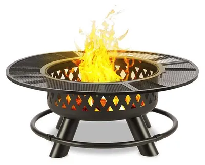 Image de Braséro - Blumfeldt Rosario - jardin ou terrasse 3-en-1 Ø 120cm - Braséro barbecue - Grille inox Ø 70cm - Table d'extérieur en acier