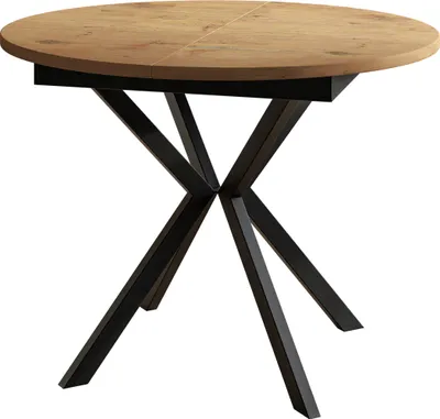 Produktbild von Runder Esszimmertisch LEO, ausziehbarer Tisch Durchmesser: 100 cm bis 138 cm, Wohnzimmertisch Farbe: Lancelot, mit Metallbeinen in Farbe Schwarz