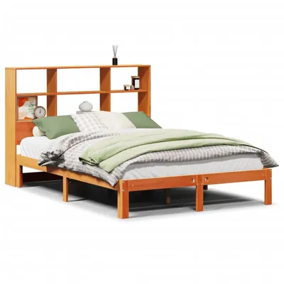 Produktbild von Massivholzbett mit Regal ohne Matratze Wachsbraun 140x200 cm