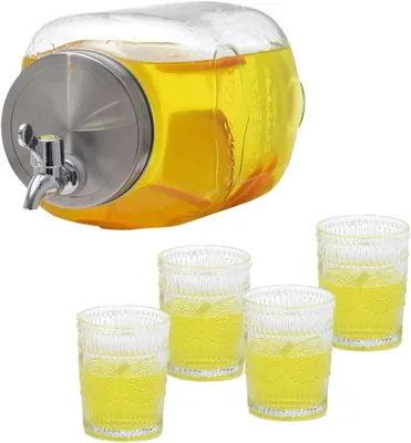 Produktbild von 4L Getränkespender mit Zapfhahn+4 Gläser Wasserspender Saftspender Limonade