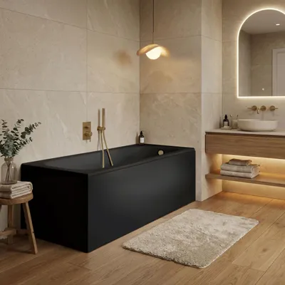 Produktbild von AQUA for you | Badewanne - KRONOS SQUARE - Rechteckbadewanne – 170x70 cm - Schwarz Matt - mit Verkleidung, Syphon, Füßen, Wanne Set