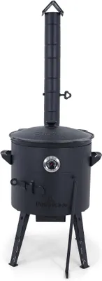 Imagen del producto de Horno de leña Utschak, diámetro 40 cm, y cazuela de hierro fundido de 12 litros, base redonda con tapa, tipo wok
