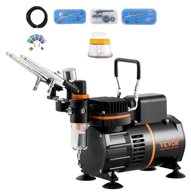 Obrázek produktu pro VEVOR airbrush set, vzduchový kompresor s dvojitým ventilátorem, profesionální airbrush systémový set se 3 airbrush kartáči, držák, kolečko na míchání barev, sada čisticích štětců, airbrush set pro umění, nehty, sušenky, make-up, K