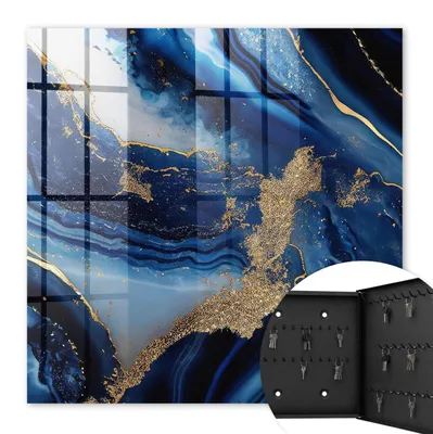 Produktbild von Metall Schlüsselkasten 30 x 30 cm - schwarzer Schlüsselschrank zur Wandmontage - wandhängende Schlüsselbox mit Tür - rechts öffnend - Schlüsselaufbewahrung für Flur - Büro - Arbeitszimmer - Werkstatt - Garage - Marineblaue Streifen