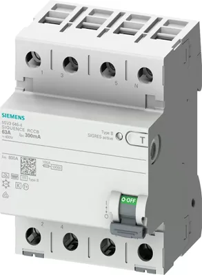 Produktbild von Siemens 5SV33424 FI-Schalter 5SV3342-4 Typ B 25A 3+N-polig 30mA 400V 4TE