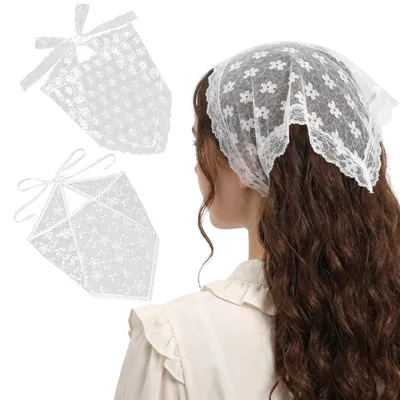 Imagen del producto de Pañuelos para el cabello de mujer, 2 unidades, color blanco, con estampado floral, para usar en la cocina