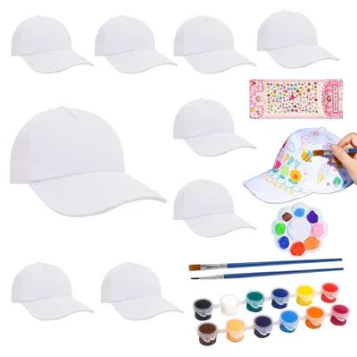 Produktbild von Kinderkappen zum Bemalen 10 Stück Weiß mit Bastelset