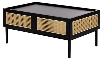 Produktbild von Couchtisch mit Schubladen aus Rattan in Schwarz im Boho-Stil