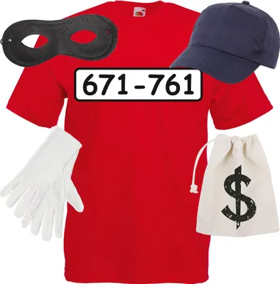 Produktbild von Panzerknacker T-Shirt Set 100% Baumwolle Banditen Kostüm Uni - für Karneval und Fasching Panzerknacker Größe wählen: M