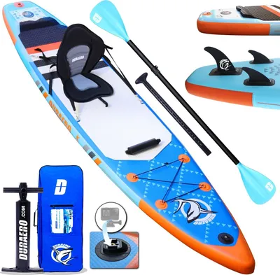 Produktbild von DURAERO® Stand Up Paddle Board Premium Surfboard inkl. Kajak Sitz, Dopple Paddel und komplette Zubehöre, Bis 150kg, 330x76x15cm, Blau