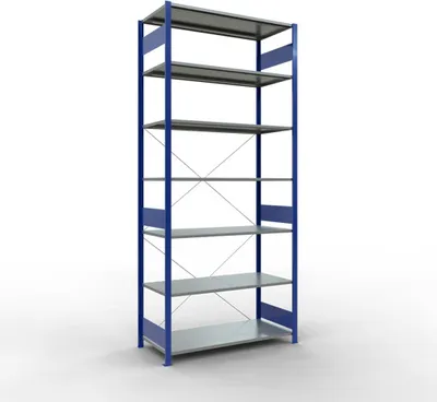 Produktbild von Schulte Fachbodenregal MULTIplus150 Stecksystem | Grundregal | HxBxT 300x130x60cm | 7 Ebenen | Fachlast 150kg | Enzianblau/Verzinkt