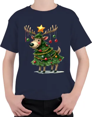Produktbild von Weihnachtsrentier Weihnachtsbaum Stern Kugeln lustig Geschenk Uni Kinder T-Shirt, Navy, 116