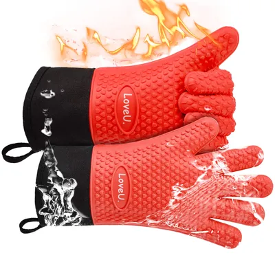 Imagen del producto de Guantes de horno resistentes al calor, fabricados con silicona y algodón