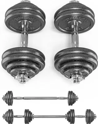 Image de Kit d'haltères, haltères 2 en 1 (courts/longs), 5-30 kg, 2 pièces, en fer