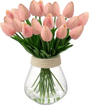 Image de Briful, lot de 10 tulipes artificielles, bouquet de fleurs en latex rose, effet réaliste, idéal pour la décoration de mariages et de jardins