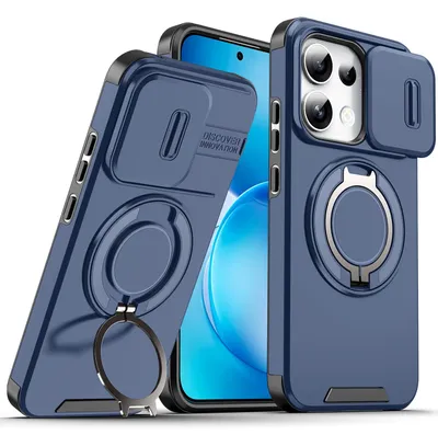 Produktbild von Handyhülle für Realme 16 Pro Dual Layer Stoßfest Hülle mit Dia Kameraschutz, Magnetisch Ring Ständer Blau