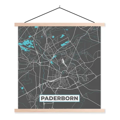 Produktbild von MuchoWow® Textilposter Blau - Deutschland - Karte - Stadtplan - Paderborn 40x40 cm mit holzfarbenen Rahmen - Posterleiste