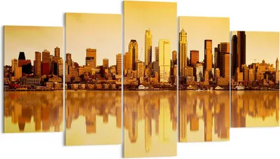 Produktbild von Bild auf Leinwand - Leinwandbild - Stadt Wolkenkratzer Wasser - 160x85cm - Wand Bild - Wanddeko - Leinwanddruck - Bilder - Kunstdruck - Wanddekoration - Leinwand bilder - Wandkunst - EA160x85-0118