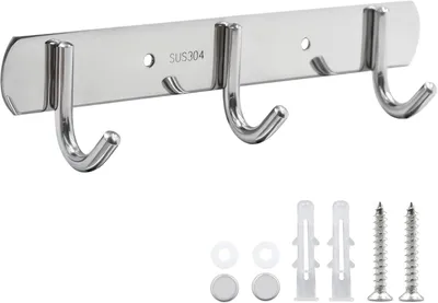 Image de Crochets de suspension en acier inoxydable avec 3 crochets – pour chambre à coucher, placard, salle de bain, cuisine