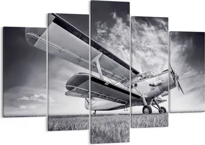 Produktbild von Bild auf Leinwand - Leinwandbild - 5 Teile - Flugzeug An-2 Schwarzweiß - 150x100cm - Wand Bild - Wanddeko - Wandbilder - Leinwanddruck - Bilder - Wanddekoration - Leinwand bilder - EA150x100-4363