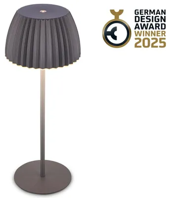 Immagine prodotto di Briloner RIFFLE Lampada da tavolo LED senza fili IP44, dimmerabile, touch, batteria ricaricabile, vincitrice del German Design Award 2025, antracite, Ø14,5 x 36,5 cm
