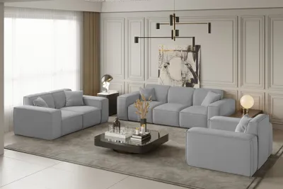 Produktbild von Sofaset Designersofa CELES 3-2-1 in Stoff Opera Velvet Hellgrau
