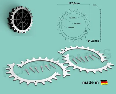 A diagram and product shots of robotic lawnmower spikes and related components.
