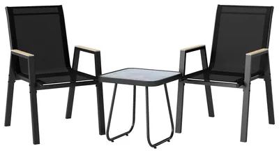 Immagine prodotto di Set 3 Pezzi Bistrò da Esterno 2 Sedie e Tavolino in Metallo DPC e Texteline Nero