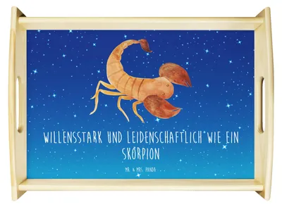 Produktbild von Mr. & Mrs. Panda frühstückstablett holz Sternzeichen Skorpion - Sternenhimmel Blau - Geschenk, Geburtstag November, serviertablett, Tablett, Bett-Tablett, Servier