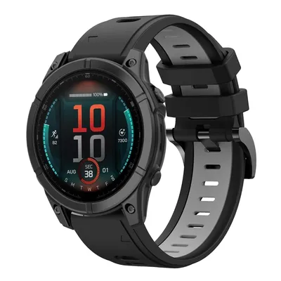 Image de Bracelet sport en silicone bicolore 22 mm noir/gris pour Garmin Fenix E 47 mm