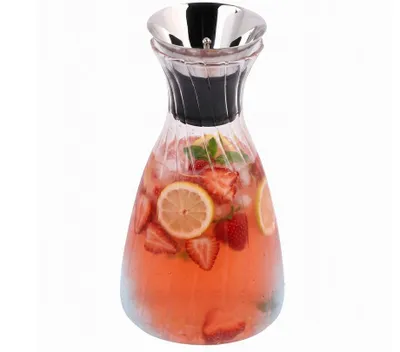 Produktbild von Glaskaraffe 1L mit Deckel Geriffelt | Glaskrug für Wasser, Limonade & Saft Wasserkaraffe