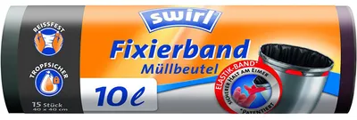 Zdjęcie produktu dla swirl 4006508183197 15 worki na śmieci z taśmą mocującą czarne 10 litrów