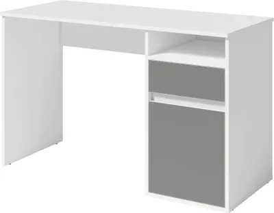 Immagine prodotto di Scrivania BILOU bianca con cassetto e porta grigio antracite – Design minimalista e moderno per bambini