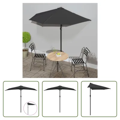 Immagine prodotto di The Living Store Ombrellone da balcone palo in alluminio nero 270x144x222cm semicircolare