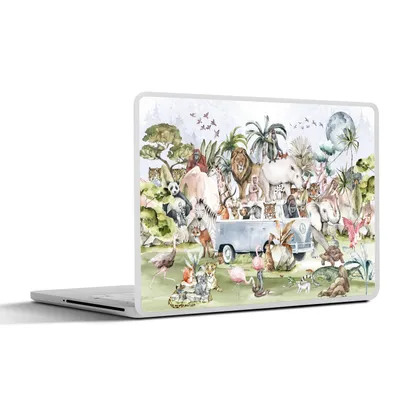 Produktbild von MuchoWow® Laptop Aufkleber Sticker Cover Dschungel - Bus - Tiere - Kinder - Pflanzen 30x22 cm - Laptop-Sticker