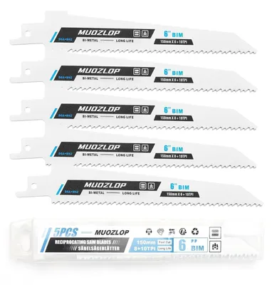 Zdjęcie produktu dla Zestaw brzeszczotów do piły szabrowej, 5 sztuk, 150 mm, 8+10 TPI, do metalu, dwumetali, trzpień 1/2 cala